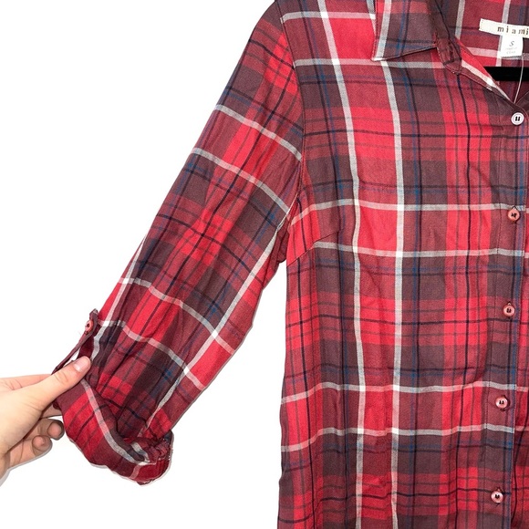 Francesca’s Miami NWT Red & Black Plaid Button Down Tunic Top Small Women’s - Picture 4 of 12